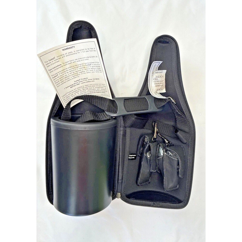 CaddyO Wine Bottle Cooler Carrier Travel Tote Chiller & Corkscrew Black Leather